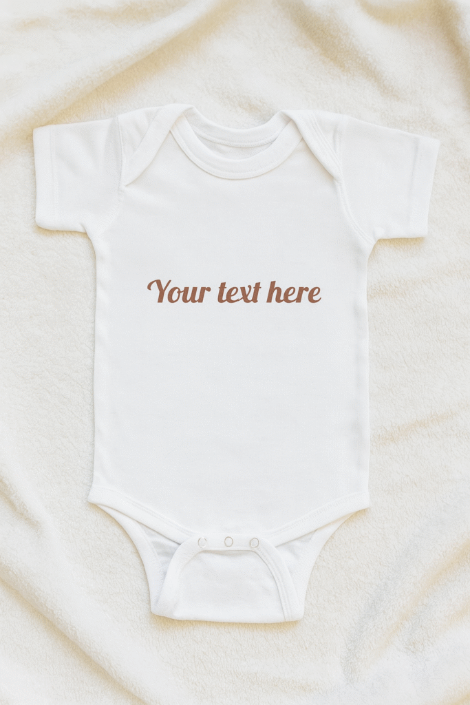a picture of a babybody that has the text ''your text here'' fully custom design